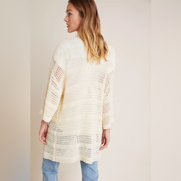ANTHROPOLOGIE Boho Crochet Open Knit cardigan Sweater Layne Kimono Longline OS - Picture 4 of 10